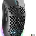 TMKB Wireless Gaming Mouse, 24000DPI Optical Sensor, 180Hrs Battery, Lightweight, 6 Programmable Buttons, RGB Strip, 2.4G/BT5.2/USB-C Wired for PC/Mac/Laptop - Matte Black