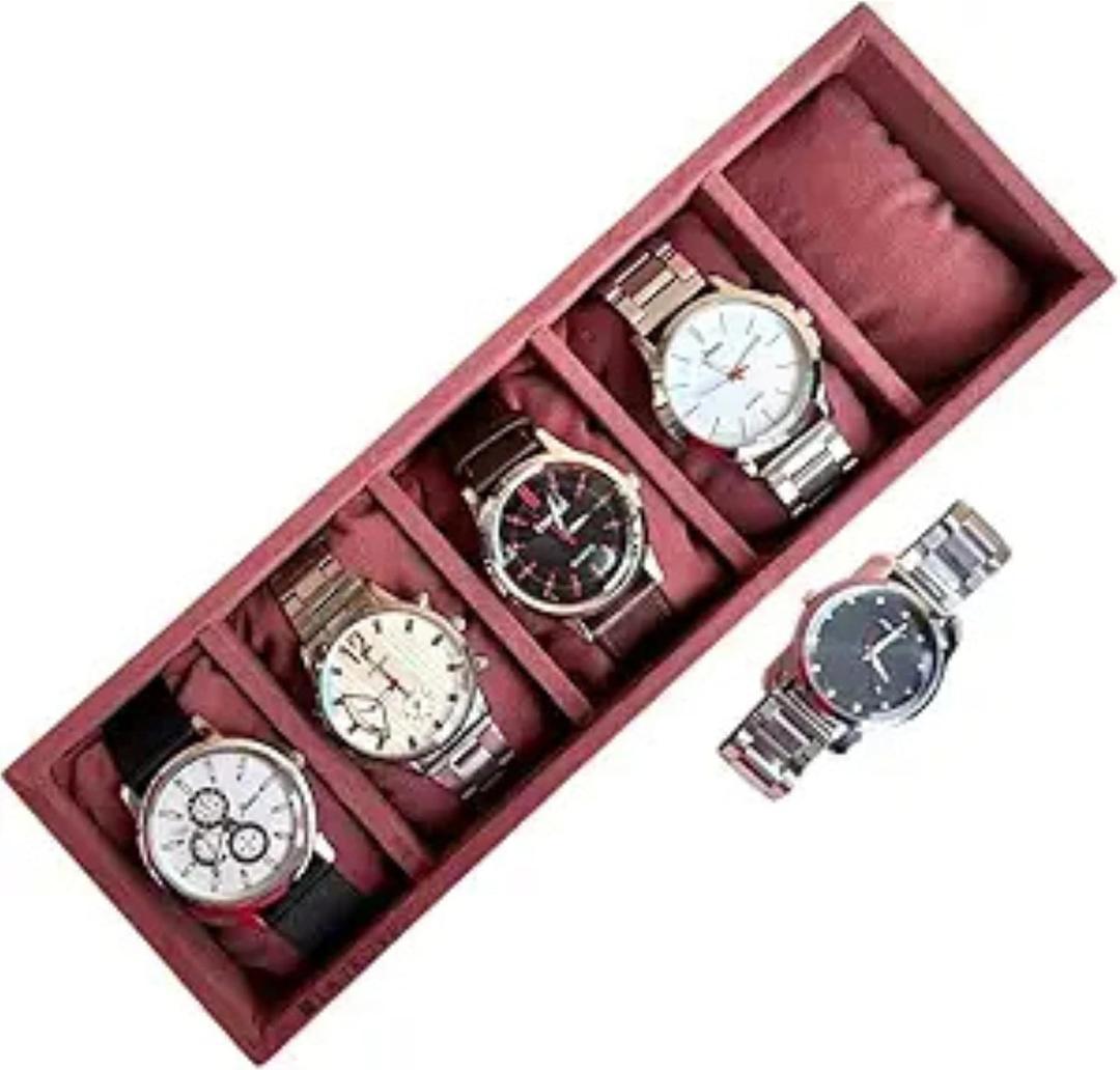 La Trove 5 Slot Watch Organizer Tray, Drawer Storage Organizer for Watches, Bracelets & Jewelry, Men & Women, Pink