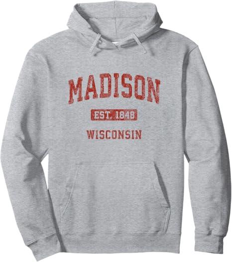 Madison Wisconsin WI Vintage Athletic Sports Design Pullover Hoodie, XL