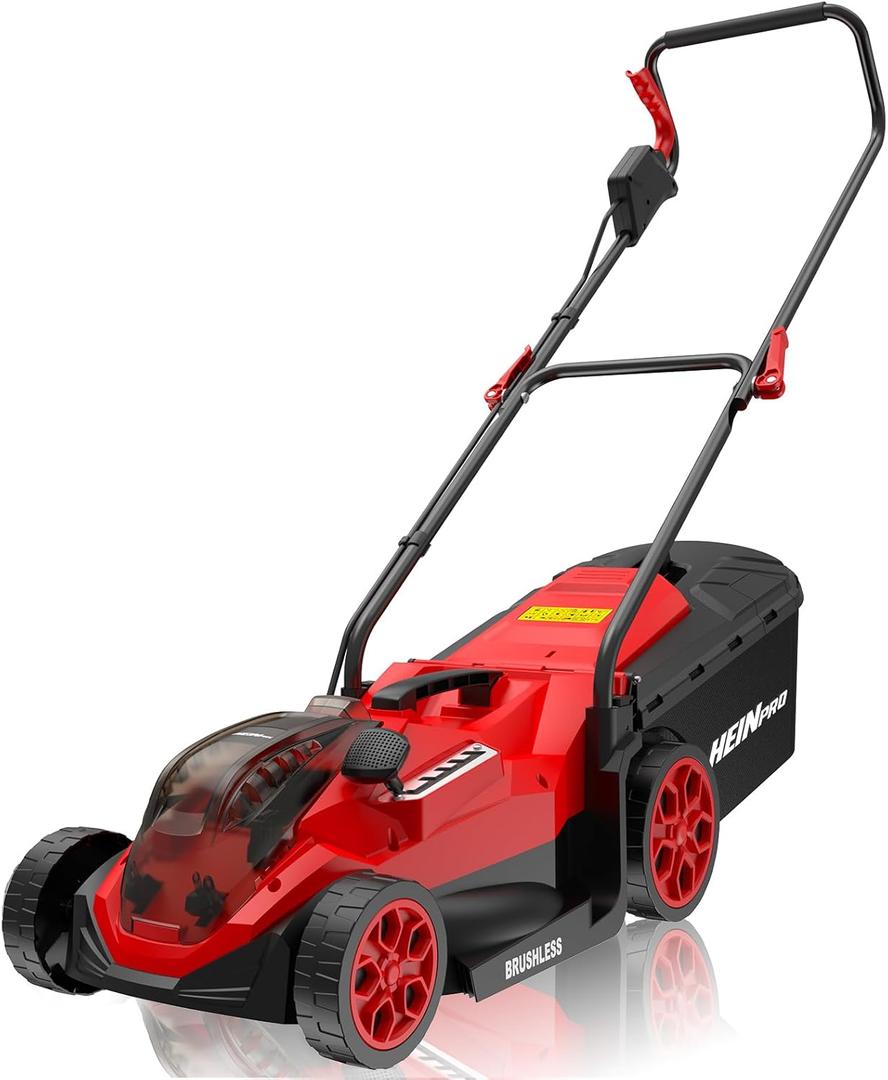 14" Cordless Lawn Mower Compatible with Milwaukee M18 Battery, 2-in-1 Brushless Electric Lawn Mower for Small Yards, Push Mowers with 5-Position Height Adjustment, Red (Tool Only)