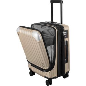 LEVEL8 Grace Carry on Luggage with Front Compartment, 20 Inch Expandable Hardside Suitcases with Wheels, Abs+Pc Harshell Spinner Luggages with Tsa Lock, Travel Bag for Women Men, Champagne