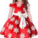 Tueenhuge Toddler Baby Girls Christmas Dress Snowflake Print Wedding Formal Birthday Party Dresses with Bowknot Belt (5T, Red)