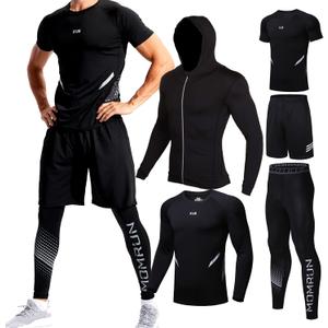 BOOMCOOL 5PCS Workout Sets incluir Compression Shirt Pants Hoodie Jacket for Men Outdoor Sports Running Indoor Fitness, (Large)