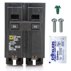 Genuine Square D HOM250 Circuit Breaker Kit Bundle (1 Pack), 50 Amp (50A) Double Pole, 120/240V, 10kAIC, UL Listed, Plug-On for Homeline Load Centers & Panel Box, New Replacement
