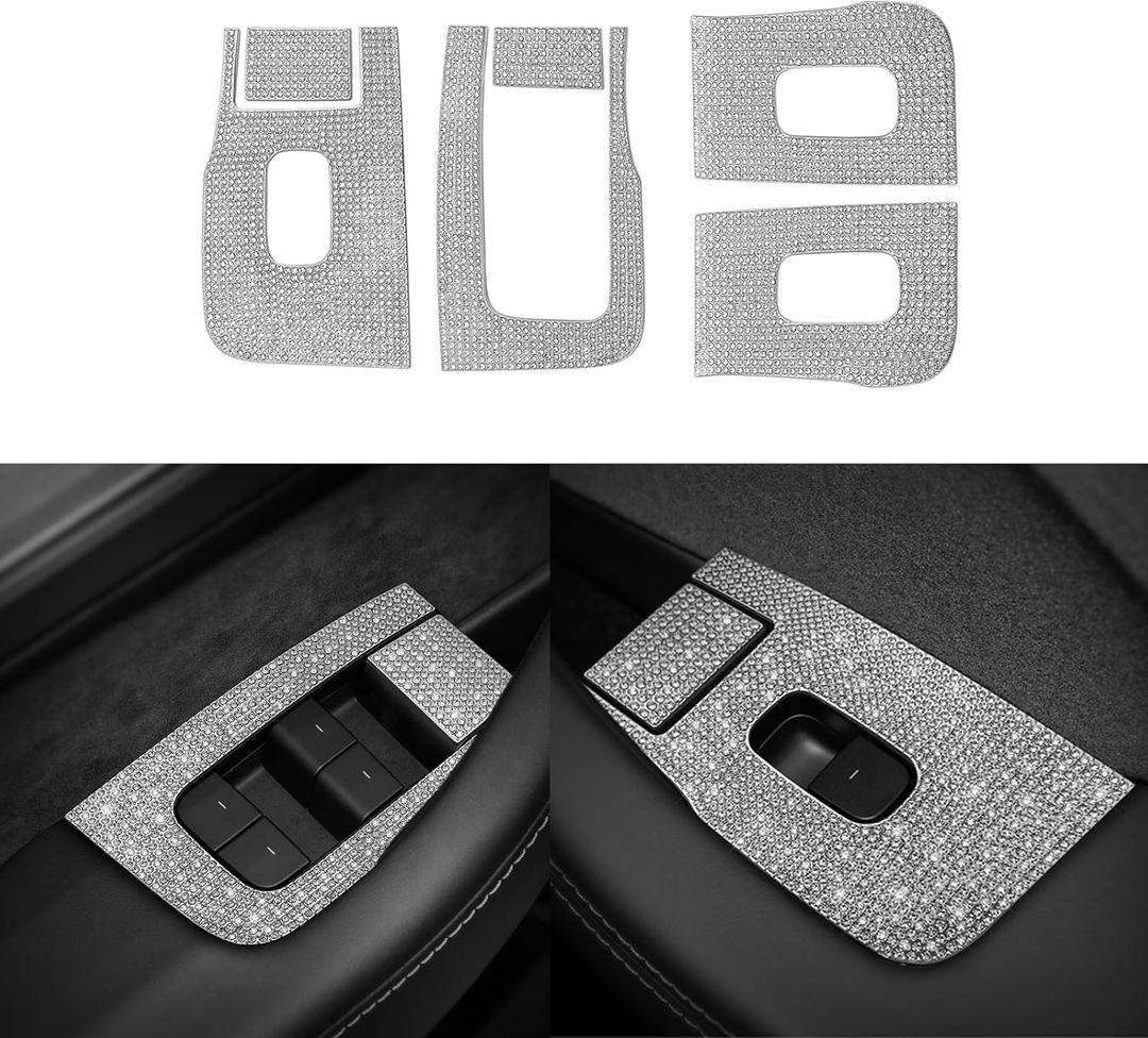 YHCDSEA Bling Rhinestone Bedazzled Crystal Trim Stickers for 2024-2026 Tesla Model 3 Highland/2025 2026 Model Y Juniper Accessories (Window Control)