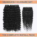 12A Deep Wave Bundles with Closure (24" 26" 28"+20") Deep Curly 3 Bundles and 5x5 HD Lace Closure Wet and Wavy Natural Black 100% Brazilian Human Hair Extensions Burmese Curly Quick Weave Bundle