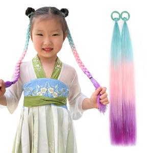 Colored Hair Extensions Ponytail Extension Colorful 2 Packs, 20 inch Crazy Hair Day Accessories for Women, DIY Festival Wacky Rave Braids,Tinsel Mixed (Blue to Pink to Purple)