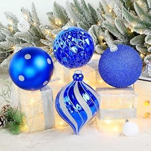 SHareconn 4ct 6 Inch Large Christmas Tree Balls Ornaments, Colored Shatterproof Plastic Decorative Baubles Decorations for Xmas Tree Decor Holiday Party Wedding Decoration (Blue, 150mm)