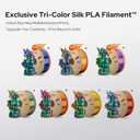 PLA Filament 1.75mm, Tri-Colors Gradient Rainbow Silk PLA Filament 0.02mm - Metal 3D Printer Filament for Ender 3 V2, 3D Printer, Lithophane,1KG Spool(2.2lbs), Red/Blue/Green