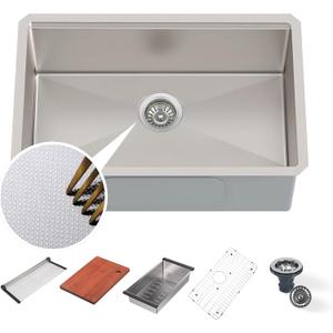 30" x 19" Kitchen Workstation Sink - 10" Deep Basin, 3D Embossed Undermount, Scratch Resistant Stainless Steel