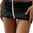 Floerns Women's Sequin Low Waist Mini Skorts Music Festival Night Out Skirt Shorts (Medium, Black)