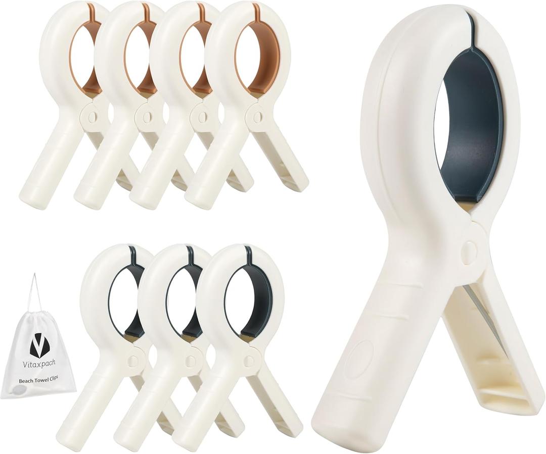 Beach Towel Clips 8 Pack, Extra Large 5.1" Towel Clips for Beach Chairs Cruise, Chair Clips for Beach Towels, Strong Towel Holder Clips for Clothes Heavy Duty, Quilt Drying Clip (8 Pack)