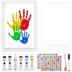 NOWHYX Family Handprint Kit, DIY Craft Keepsake Frame Baby Hand and Footprint Kit with 6 Paints, Unique Family Gifts for New Parents, Grandparents, Anniversary(COLOR:White)