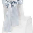 Obstal 10 PCS Satin Chair Sashes Bows for Wedding Reception- Universal Chair Cover Back Tie Supplies for Banquet, Party, Hotel Event Decorations (Silver)