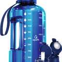 AQUAFIT 64 oz Water Bottle with Time Marker - Straw & Chug Lid - BPA Free Half Gallon Gym Water Bottle with Handle - Big Gallon Jug (Blue, 64 Ounces)