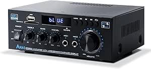 Stereo Receiver & Amplifier Home Audio Amp, AK45 Bluetooth Receiver for Home Stereo, 300Wx2, Bluetooth 5.0, 2 Channel, w/FM & Karaoke, w/USB/SD/RCA/MIC/FM in, w/Remote, for Garage Party Market