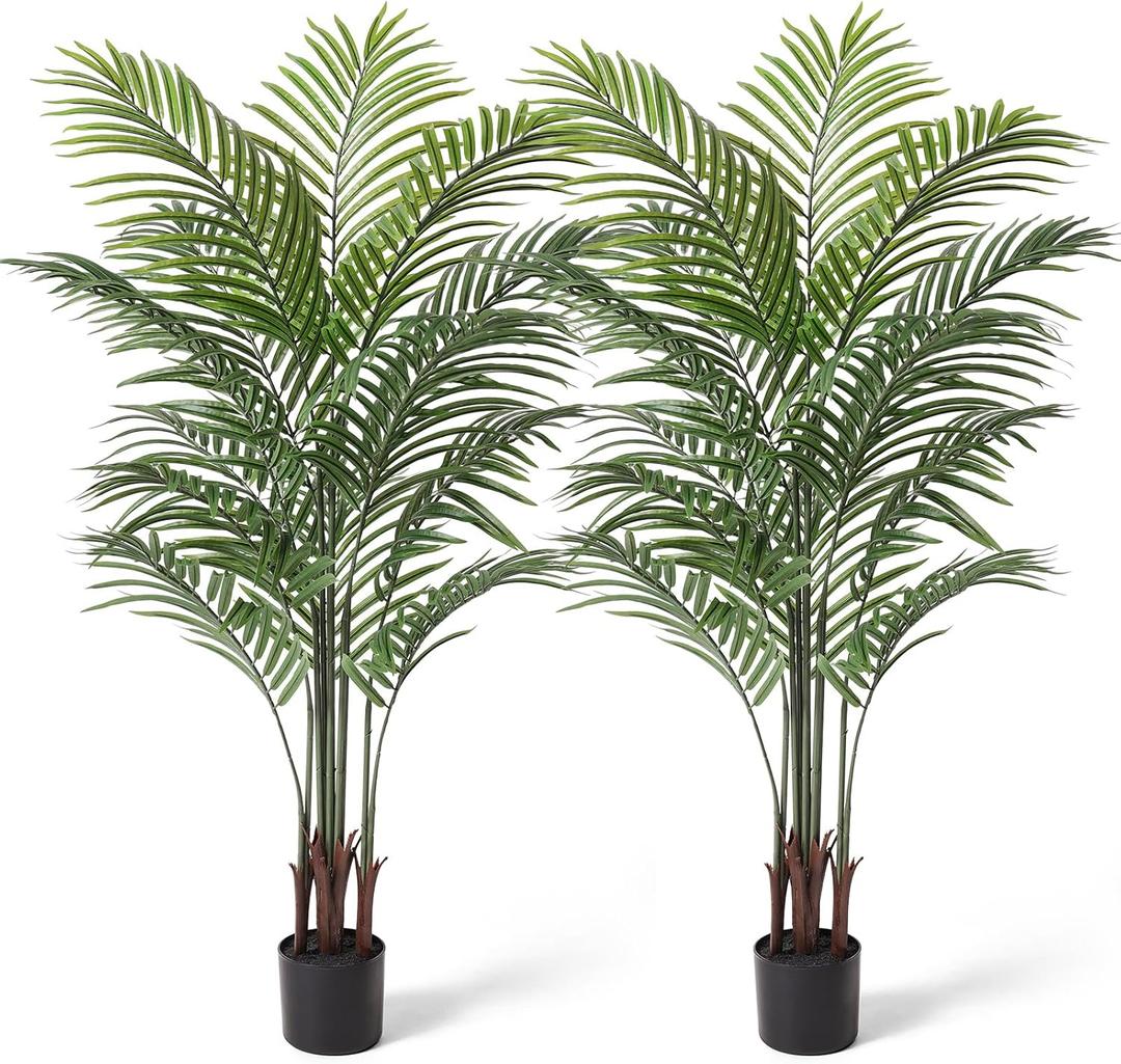 Artificial Areca Palm Tree 5FT - Fake Plants Indoor Faux Tropical Palm Potted Dypsis Lutescens for Home Office Decor Housewarming, 2 pack