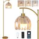 Glass Floor Lamp for Living Room,Bedroom,Gold Dimmable Standing Lamp with Remote,Mid Century Modern Brass Tall Lamp Boho Floor Lamps Arc Stained Flower Floor Light Lamp Girls Bohemian