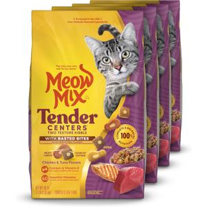 Meow Mix Tender Centers Basted Bites Dry Cat Food, Chicken & Tuna Flavor, 3 Pound (Pack of 4), Crunchy Outside Meaty Inside