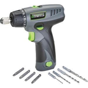Genesis GLSD08B 8V Lithium-Ion Battery-Powered Quick-Change 2-Speed Cordless Screwdriver with LED Work Light, Battery Pack, Charging Stand, 4 Hex-Shank Drill Bits, and 4 Screwdriver Bits