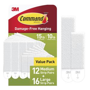 Command 15 lb & 10 lb Large and Medium 28 Pairs Picture Hanging Strips (56 Strips), Damage-Free Hangers for Picture Frames, No Tools Required, Great for Home Room Wall Decor, White Adhesive