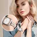 Slim Metal Band for Apple Watch Bands for Women 41mm 40mm 42mm(S10/11) 38mm iWatch Bands, Thin Dressy Fancy Strap for Apple Watch Band Series 10 11 Series 9 8 SE 7 6 5 4 3-Starlight+Rose Gold