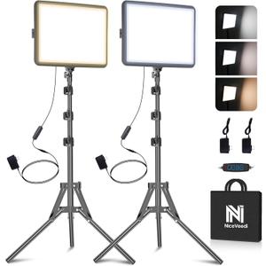 2-Pack Photography Lighting Kit, NiceVeedi 25W LED Video Light Kit, 2900-7000K Dimmable Studio Light with Tripod Stand, 73" Stream Light for Video Recording