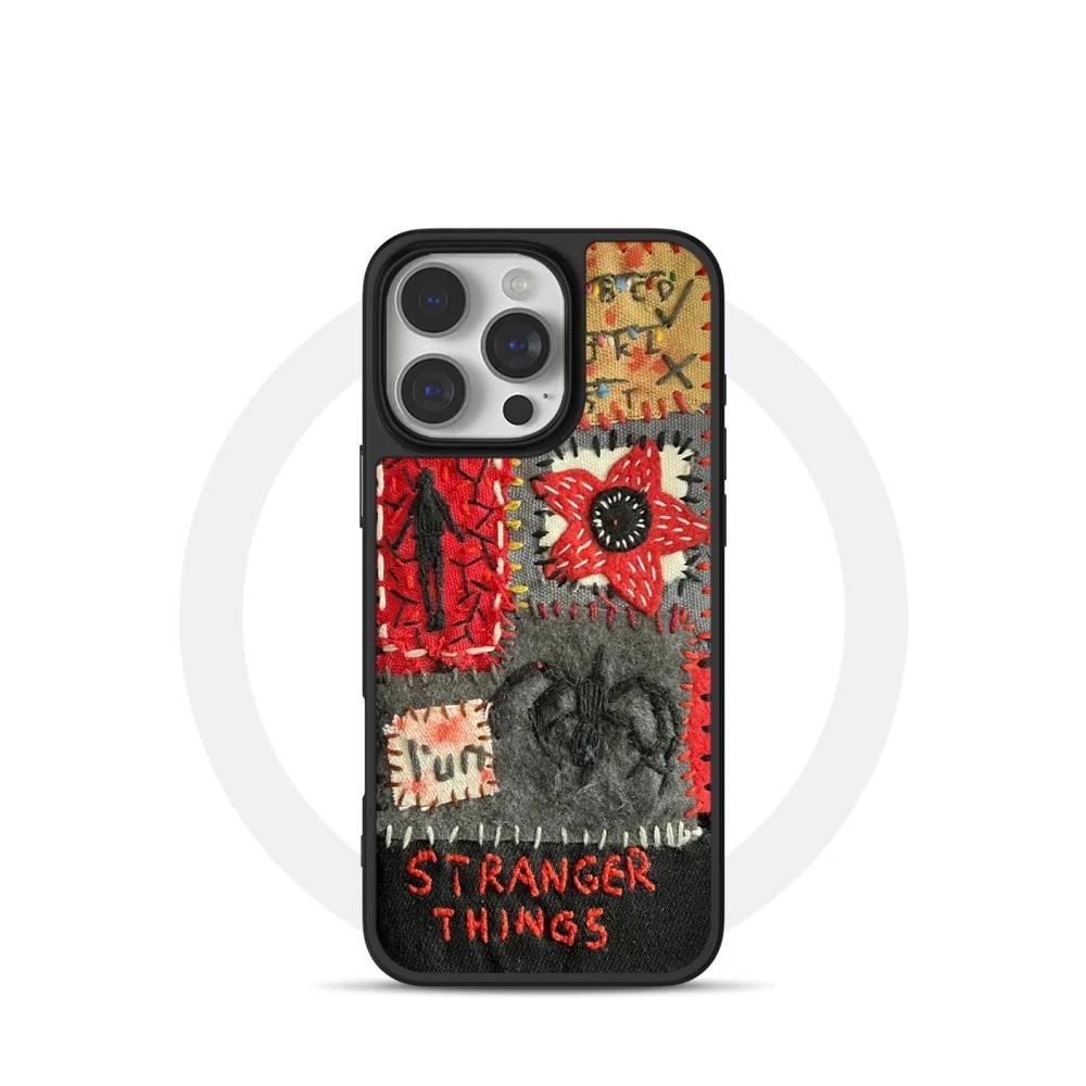 TV Series Theme Graffiti Phone Case for iPhone 15 Pro Max, Black Carbon Fiber Glossy Phone Cases