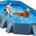 Peteast Foldable Dog Pool with Sturdy Square Design, Durable 82" Lx46 Wx12 D Extra Large Portable Pet Bathtub with Reinforced Sidewalls for Stability, Ideal for Indoor & Outdoor Use (Blue&Dark Gray)