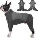 BRKURLEG Full Body Dog Winter Coat Warm Fleece Pullover Pajamas, Four Legs Covered Windproof Dog Jacket for Small to Large Dogs, Turtleneck Dogs Snowsuit, Pet Cold Weather Clothes, Grey M