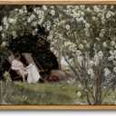 KBKBART Framed Vintage Canvas Wall Art, Retro French Country Garden Women Flower Classical Painting Bedroom Art Print, Rustic Vintage Wall Decor Ready To Hang for Bathroom, Living Room, Office, (8"L x 10"W)