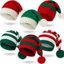 Funtery 4 Pcs Knitted Santa Elf Hat Christmas Adults Knit Beanie Hat Santa Cap Winter for Women Men