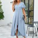 Long Black Formal Dresses for Women Gowns Evening Party Cocktail Dress, Split Elegant V Neck Wrap Ruffle Wedding Guest Dresses (Blue, XXL)