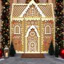 Frienda 7pcs Christmas Gingerbread Door Covers Banner Supplies Decoration Set with String Light Candy Cane Sticker Hanging Gingerbread House Xmas Banner Cloth Photo Backdrop for New Year