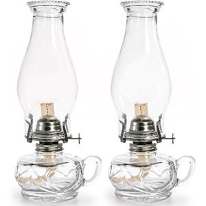 2 Pieces Chamber Lamp, 12 Inch Clear Vintage Glass Lantern for Indoor Use, Classic Decorative Lamps with Handle for Dinning Room, Home Decor, Wedding Party, Halloween