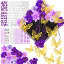 36 Pcs Graduation Cap Decorations Kits Faux Flower 3D Butterfly Rhinestones Glitter Alphabet Letter Sticker Purple Flower DIY Graduation Cap Decorations for Grad Cap Topper Graduation Party DIY Crafts