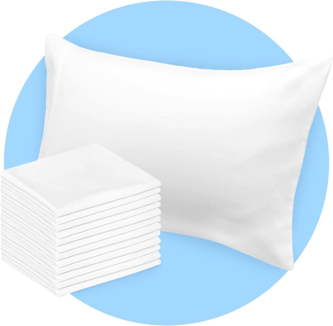 Avalon Bedding Pillow Cases Standard Size White Pillow Cases Set of 12 Cotton Blend 200 TC Soft & Breathable Perfect for Home & Hospital, Hotel Quality Queen Pillow Protectors 30x20 Inches, White