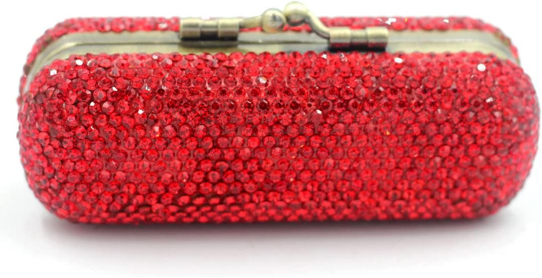Bling Rhinestone Crystal Lipstick Case Holder Organizer bag Cosmetic Storage for Women's Lipstick Jewelry Kit (Red)