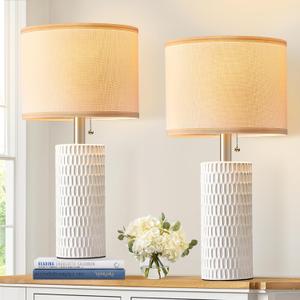 Reaketon 20" Small Ceramic Table Lamps for Bedroom Set of 2, Modern Table Lamps for Night Stands, Living Room, Home Office and Hallways, White