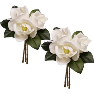 FlorisDecor 6 Stems Real Touch Creamy White Magnolia Flowers for Vases, Artificial Realistic Magnolia Large Flowers for Home Dcor