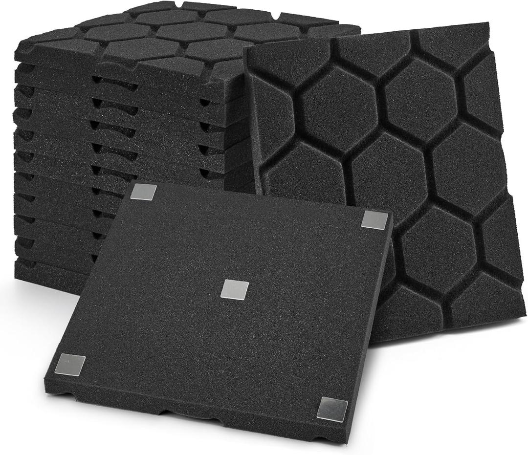 Kuchoow Acoustic Panels,Sound Absorbing Foam,High Density Soundproof Studio Wall Panels,Soundproof Foam Panels Walls - 12 Pack/Matching Glue 12x12x1 in Honeycomb