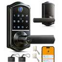 Veise VE019 Fingerprint Smart Lever Lock - APP Control, Keypad Door Lock with Handle, Keyless Entry for Front Door and Bedroom, Electronic Digital Knob, Remote Grant, IP55 Weatherproof, Matte Black