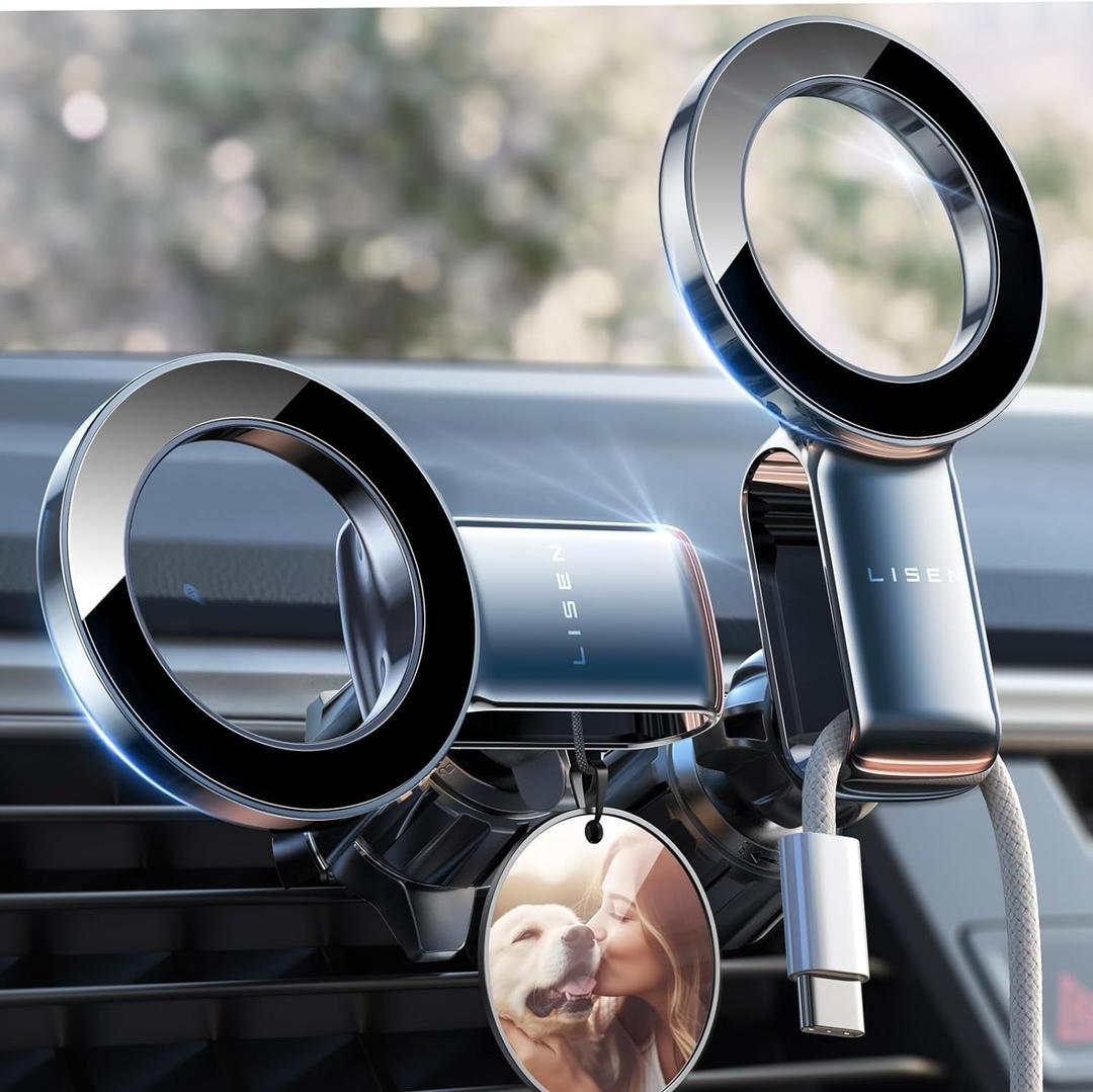 LISEN Fits MagSafe Car Mount - Magnetic Phone Holder for Car,Car Accessories for Men Women for iPhone 16 15 14 13 12 Pro Max Plus,Samsung Galaxy, Valentines Gifts for Men Women Him Her,Black (Black)