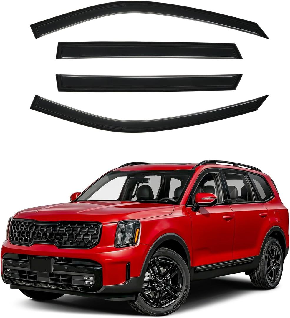 Canvcle Telluride Rain Guards - Window Visors for Kia Telluride 2020-2025 2026, Outside-Mount Tape-On Side Window Wind Deflectors for Telluride Accessories, Vent Visors Shades Rainproof 4PCS