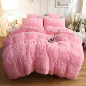 XeGe Plush Shaggy Duvet Cover Set, Luxury Ultra Soft Crystal Velvet Fluffy Bedding Sets 2 Pieces(1 Furry Faux Fur Comforter Cover + 1 Fuzzy Faux Fur Pillow Case), Zipper Closure(Twin, Light Pink)