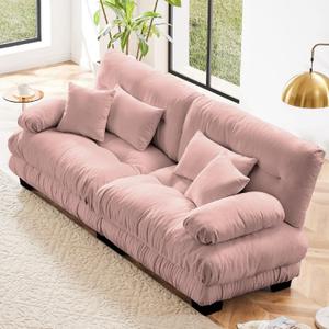 KEIKI 94" Sectional Sofa with 4 Pillows, Comfy Sleeper Cloud Loveseat Couch Set, Soft Deep Seat Sofa, Chenille Upholstered Loveseat for Apartment & Living Room, Pink