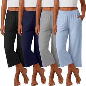 Neer 4 Pack Women's Capri Pants Wide Leg Capris Yoga Sweatpants Lounge Loose Fit High Waist Workout Cropped Pants with Pocket (XL)