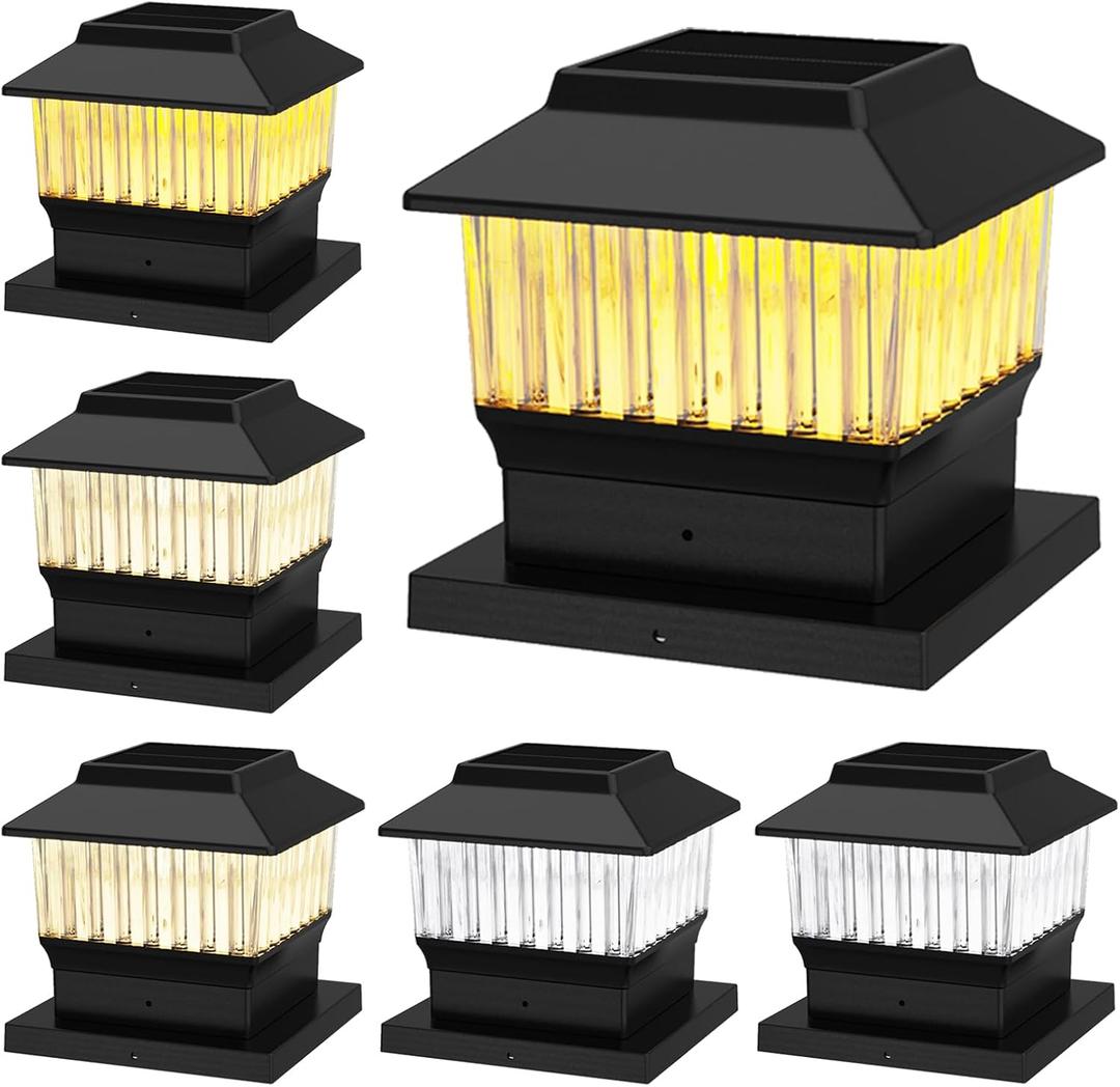 6-Pack Solar Post Cap Lights Outdoor, 50 Lumen 3-Color Adjustable (3000K/4000K/6000K), Waterproof LED Lights for 4x4 & 5.5x5.5 Posts, Black Matte Finish, No Wiring Needed - Auto On/Off