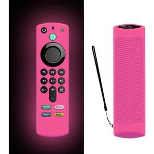 LEFXMOPHY Remote Cover for TV Stick 3rd Gen 2021 Glow in The Dark, Pink Silicone Case with Lanyard