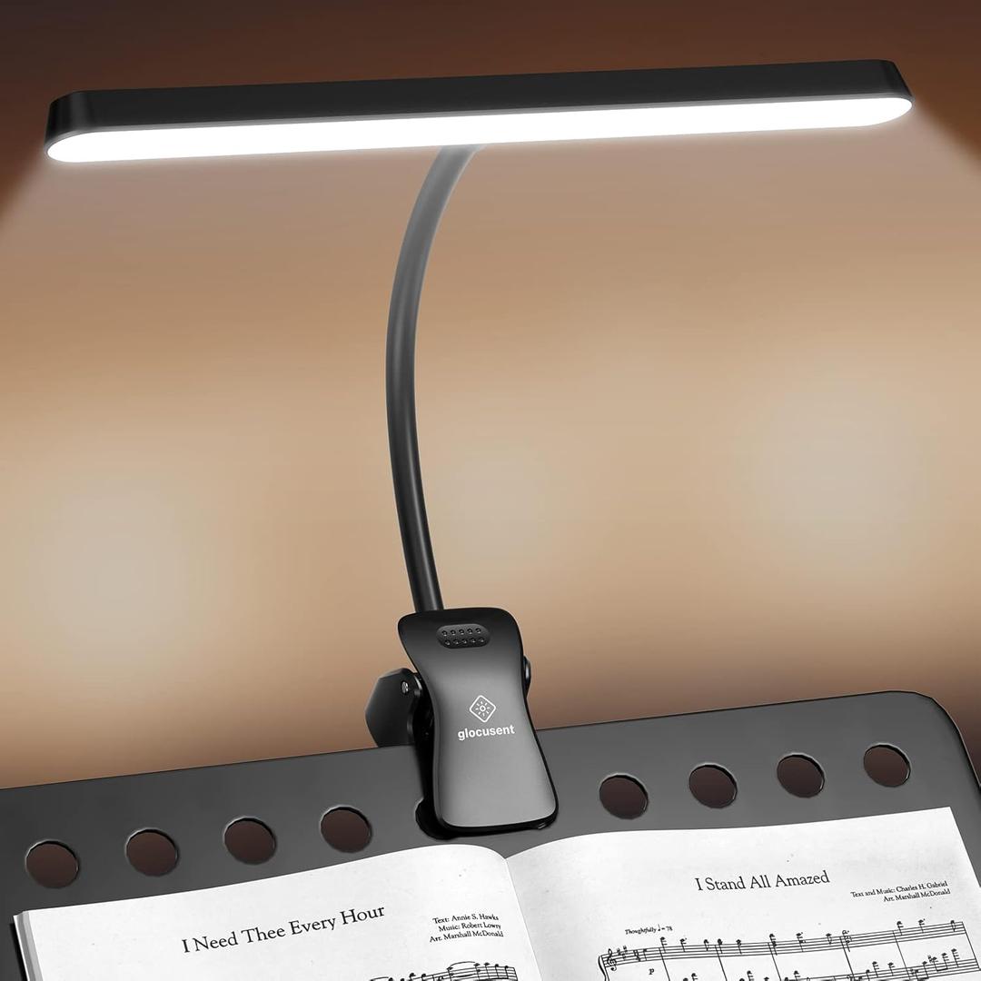 Glocusent Super Bright Eye-Caring Music Stand Light, Clip-on Piano Lamp with 3 Colors & 5 Brightness Levels, 57 LEDs, USB-C Rechargeable, Lasts up to 140 Hrs, Perfect for Piano & Sheet Music